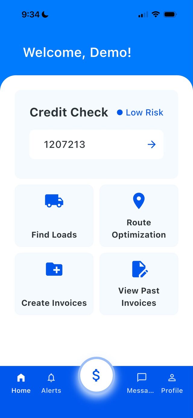 Trucker Copilot app screen showing funding status