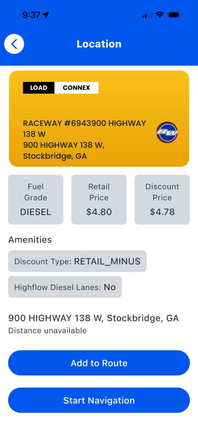 Fuel stop detail with discounted diesel price