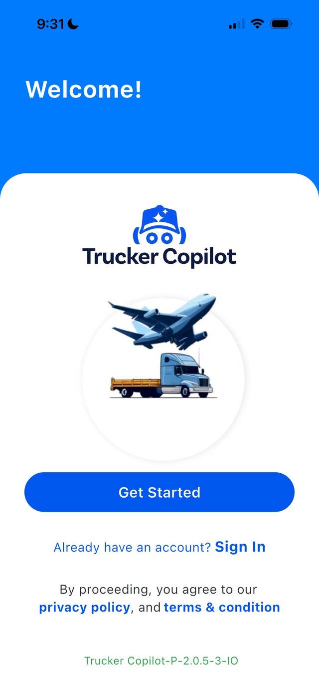 Trucker Copilot welcome screen